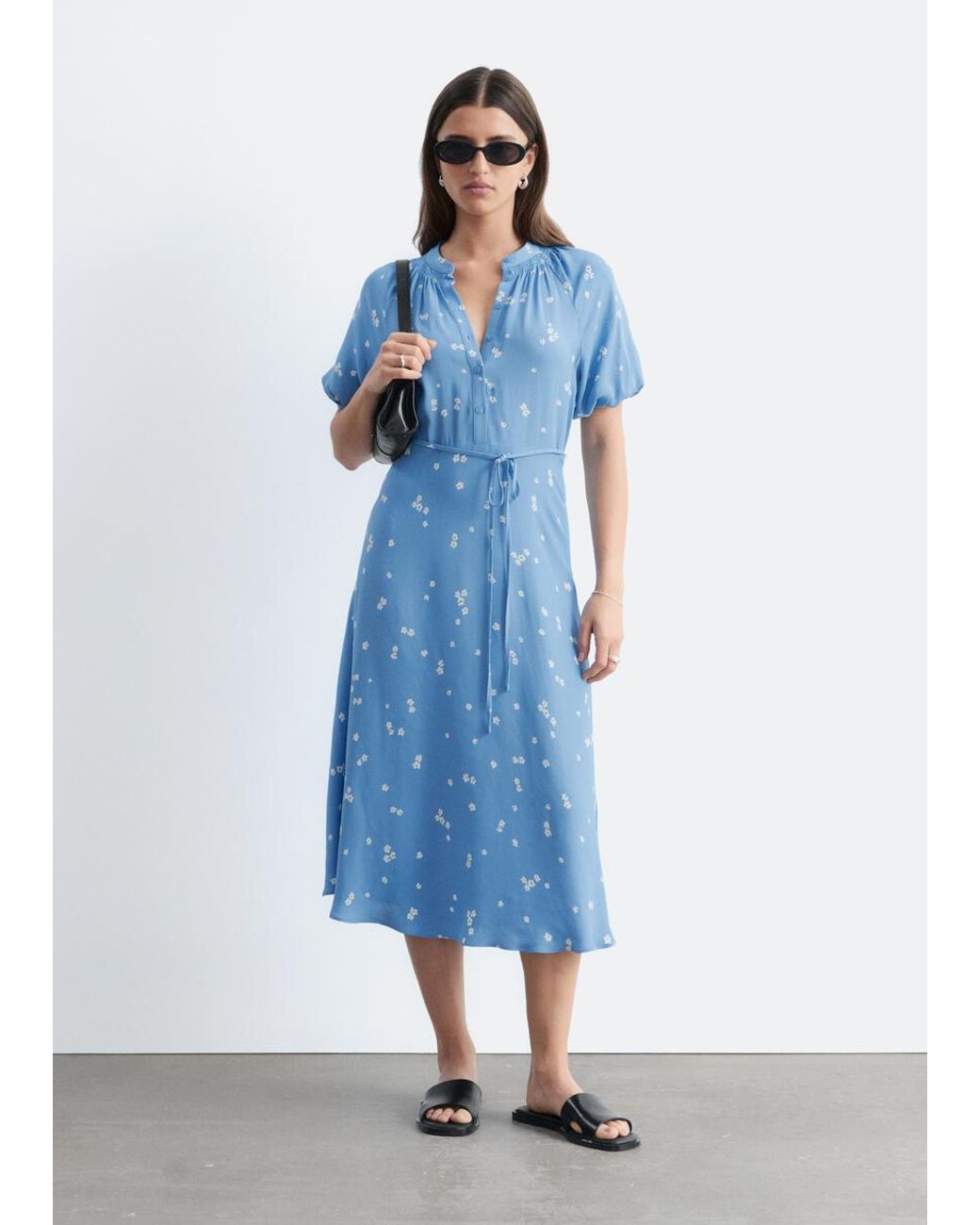 & Other Stories Blue Tie-Waist Midi Dress