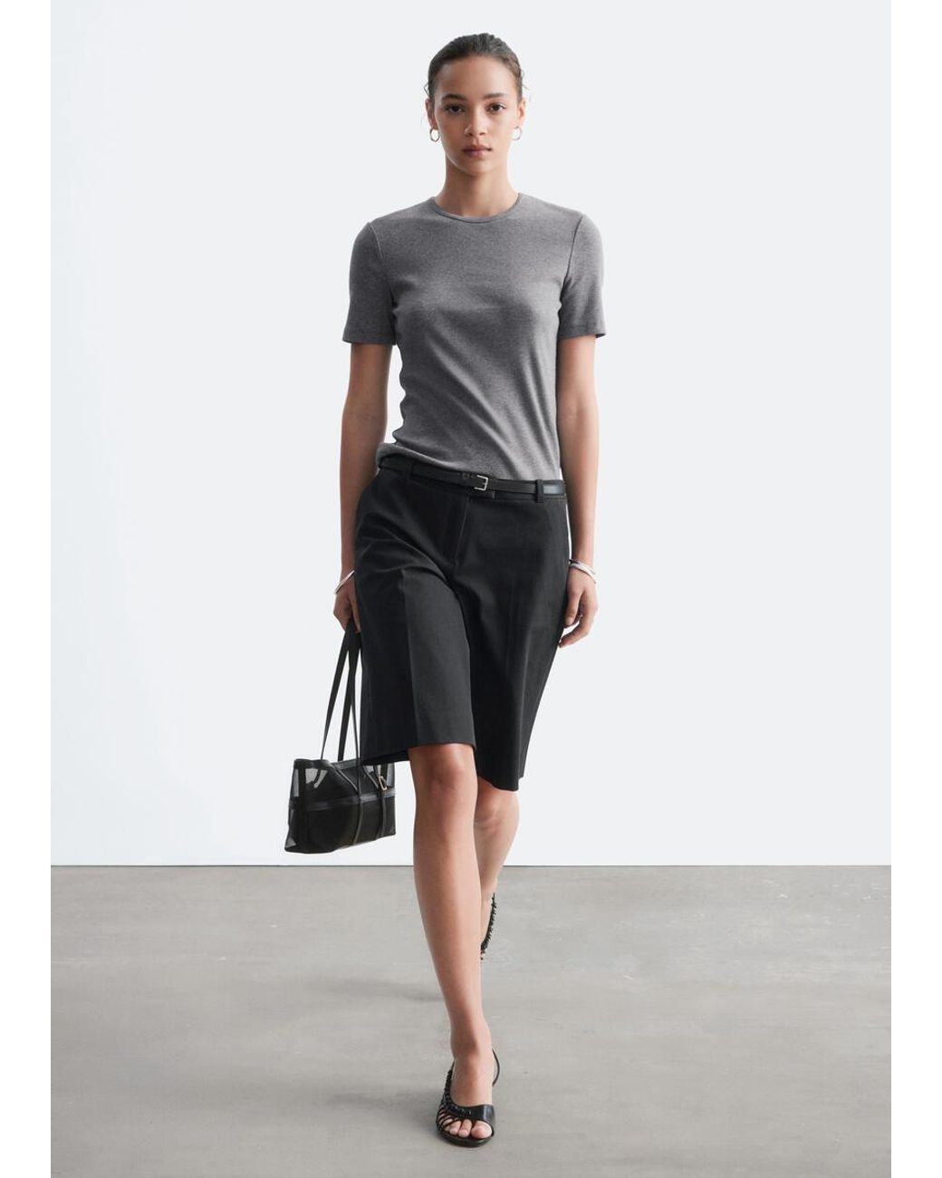 & Other Stories Gray Ribbed T-Shirt
