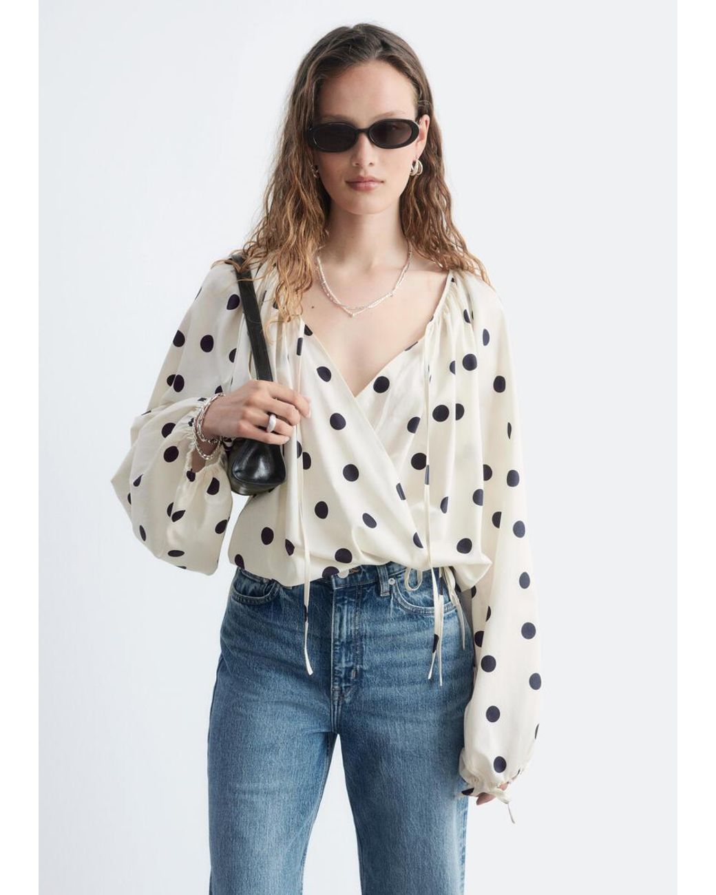 & Other Stories Blue Wrap Cotton Blouse