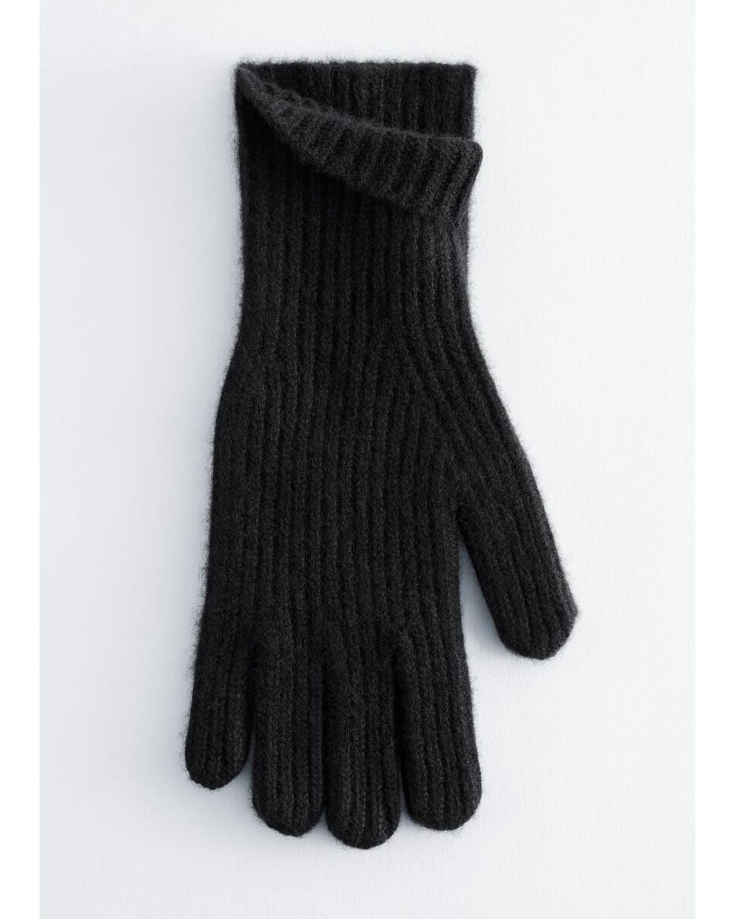 & Other Stories Black Ribbed Cashmere Gloves