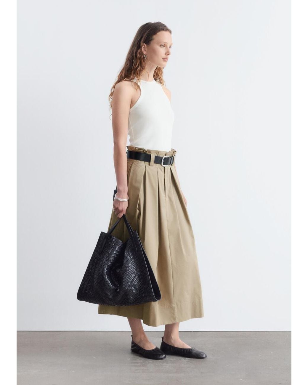 & Other Stories White Pleated Midi Skirt