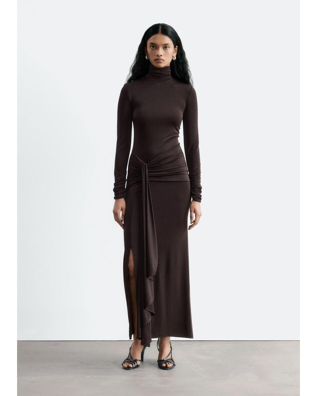 & Other Stories Brown Draped Waist Jersey Dress
