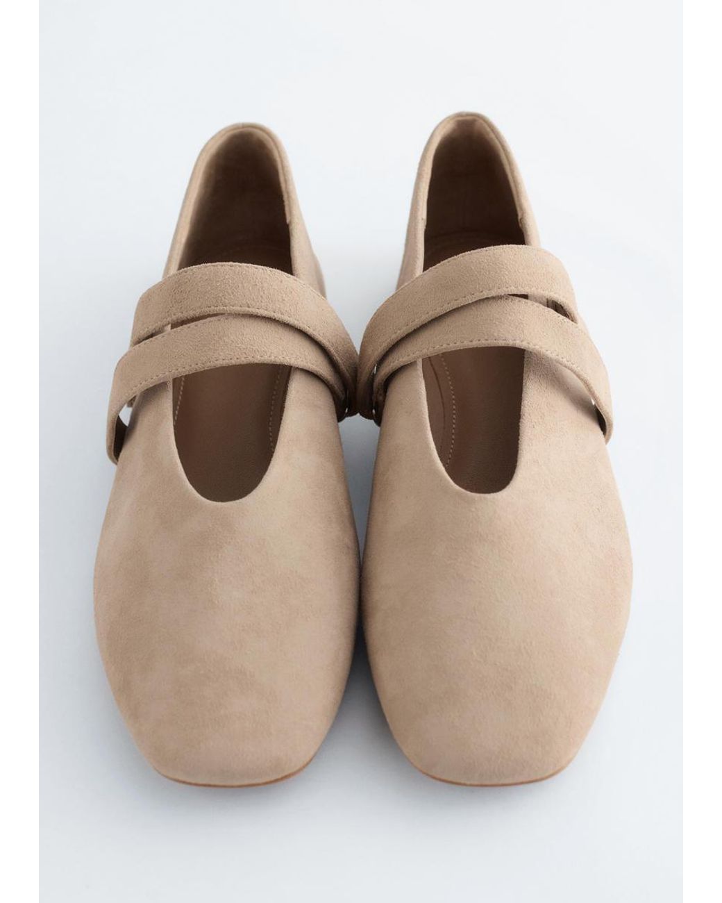 & Other Stories White Cross-Strap Suede Ballet Flats