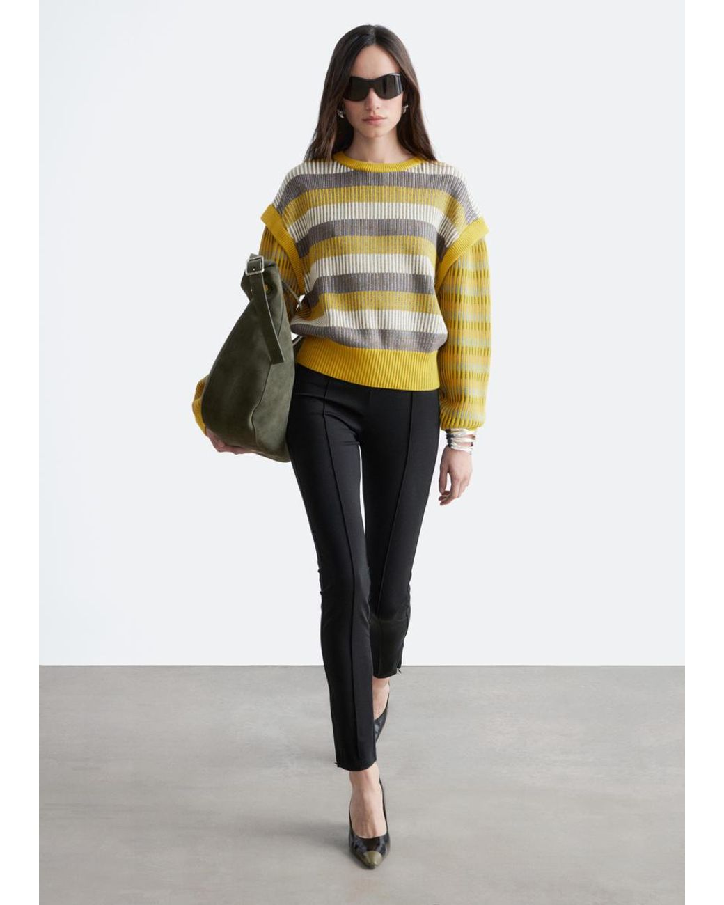 & Other Stories White Striped Panel Knit Jumper