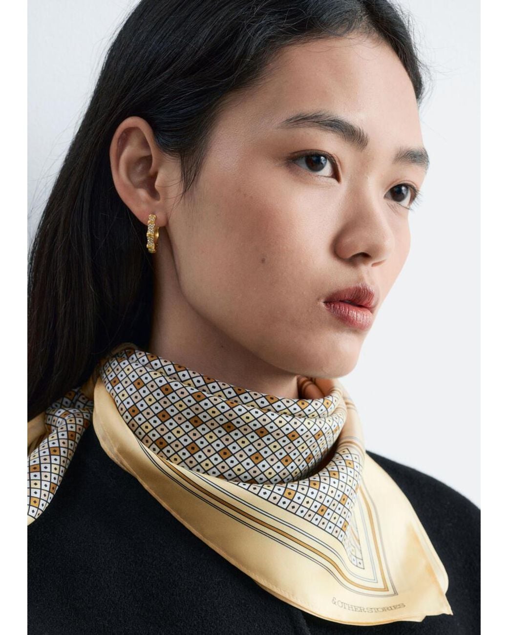 & Other Stories Black Printed Silk Scarf