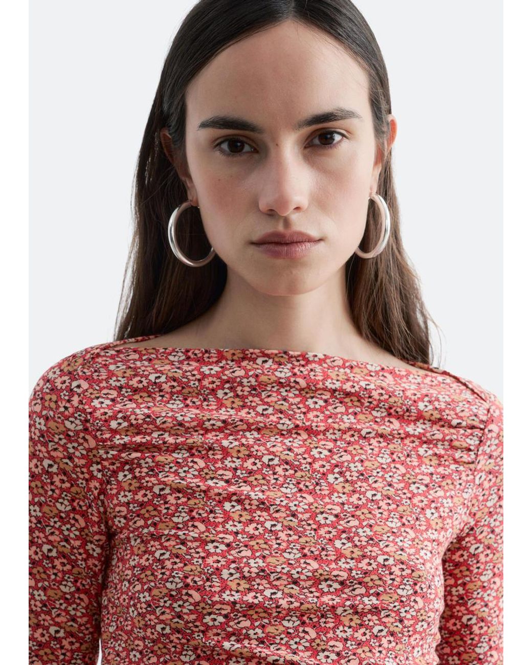 & Other Stories Red Ruched Floral Top