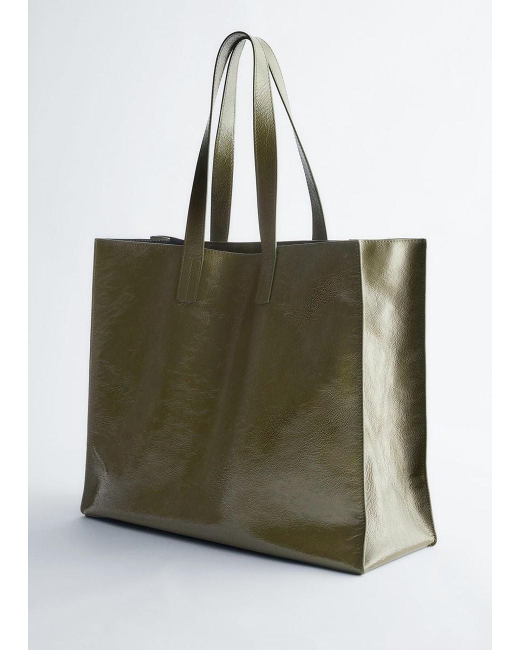 & Other Stories Green Leather Tote Bag