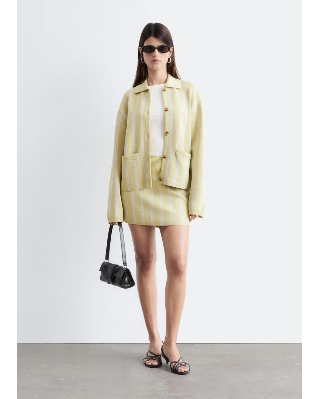& Other Stories Metallic Oversized Polo-Knit Cardigan