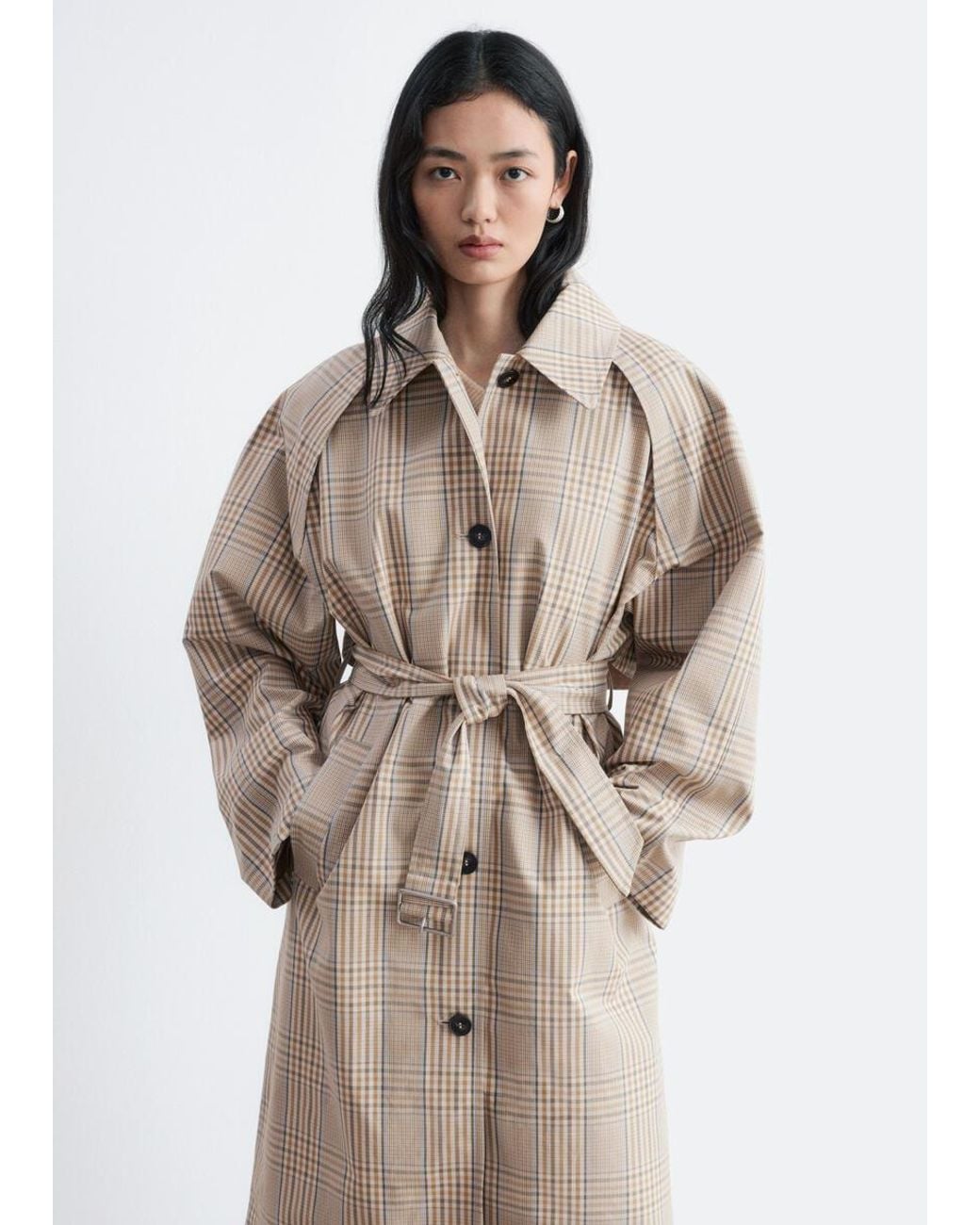 & Other Stories White Checked Buckle-Belt Trench Coat