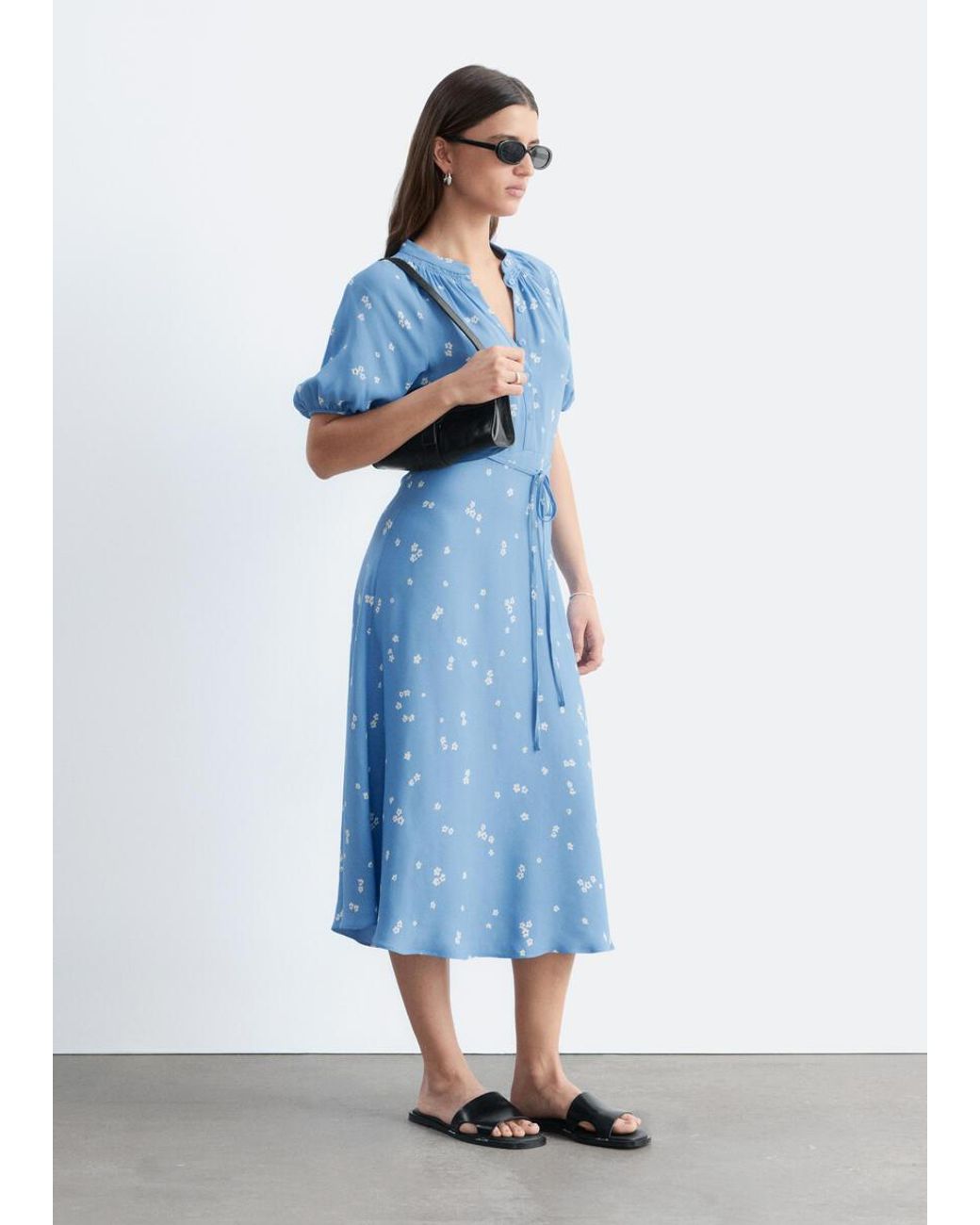 & Other Stories Blue Tie-Waist Midi Dress