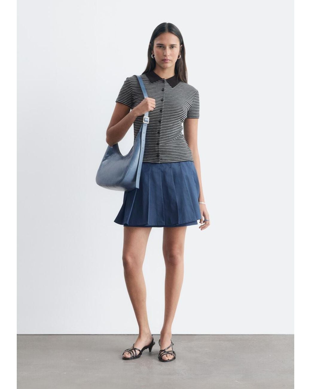 & Other Stories Blue Buttoned Jersey Top