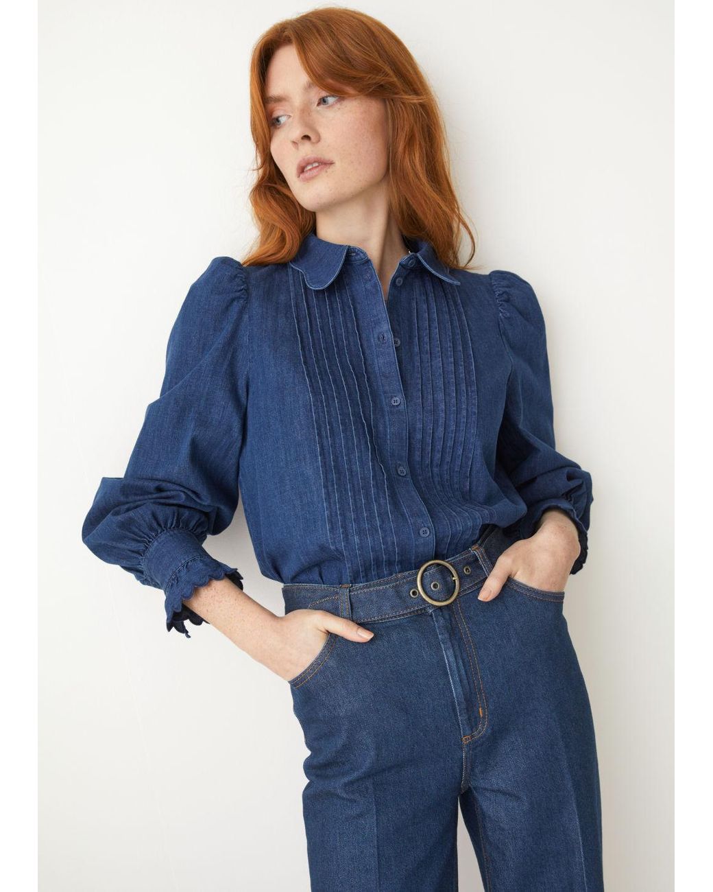 & Other Stories Puff Sleeve Denim Blouse in Blue | Lyst