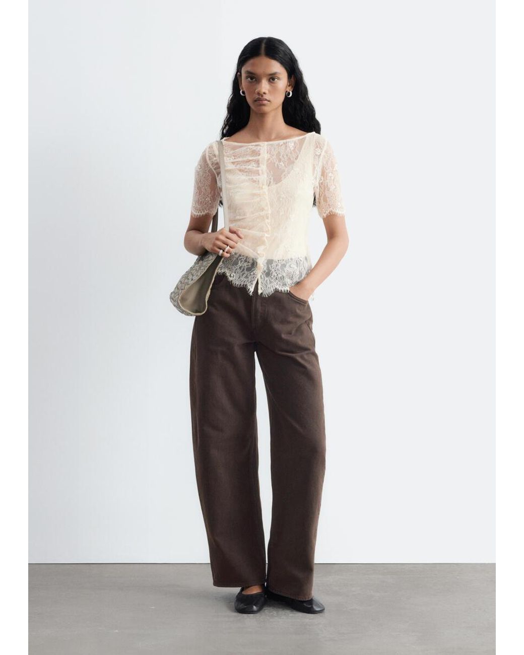 & Other Stories Natural Lace Button-Front Top