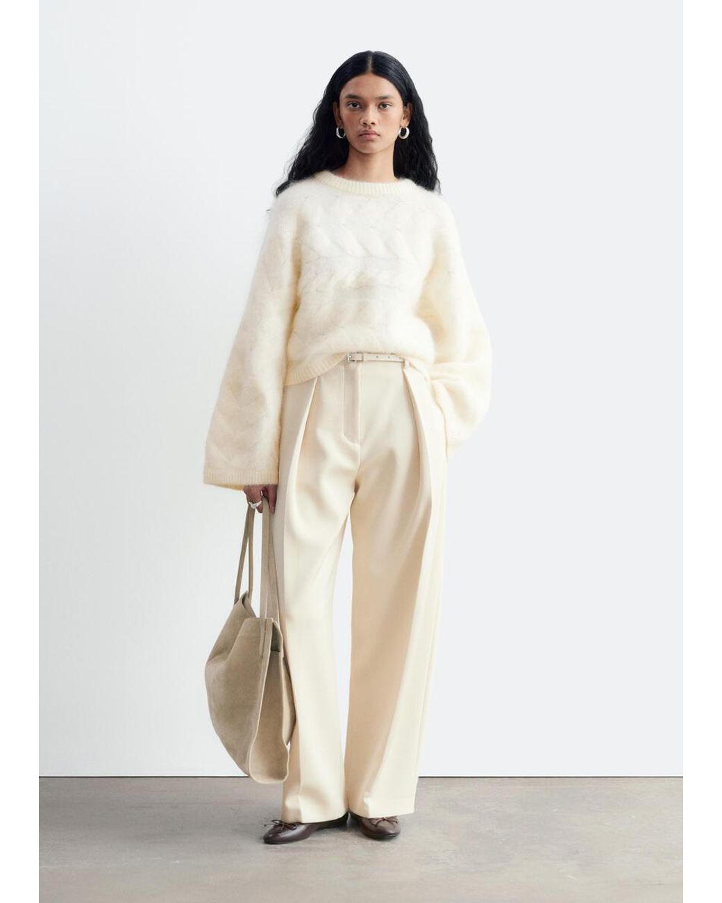 & Other Stories White Mohair-Blend Cable-Knit Jumper