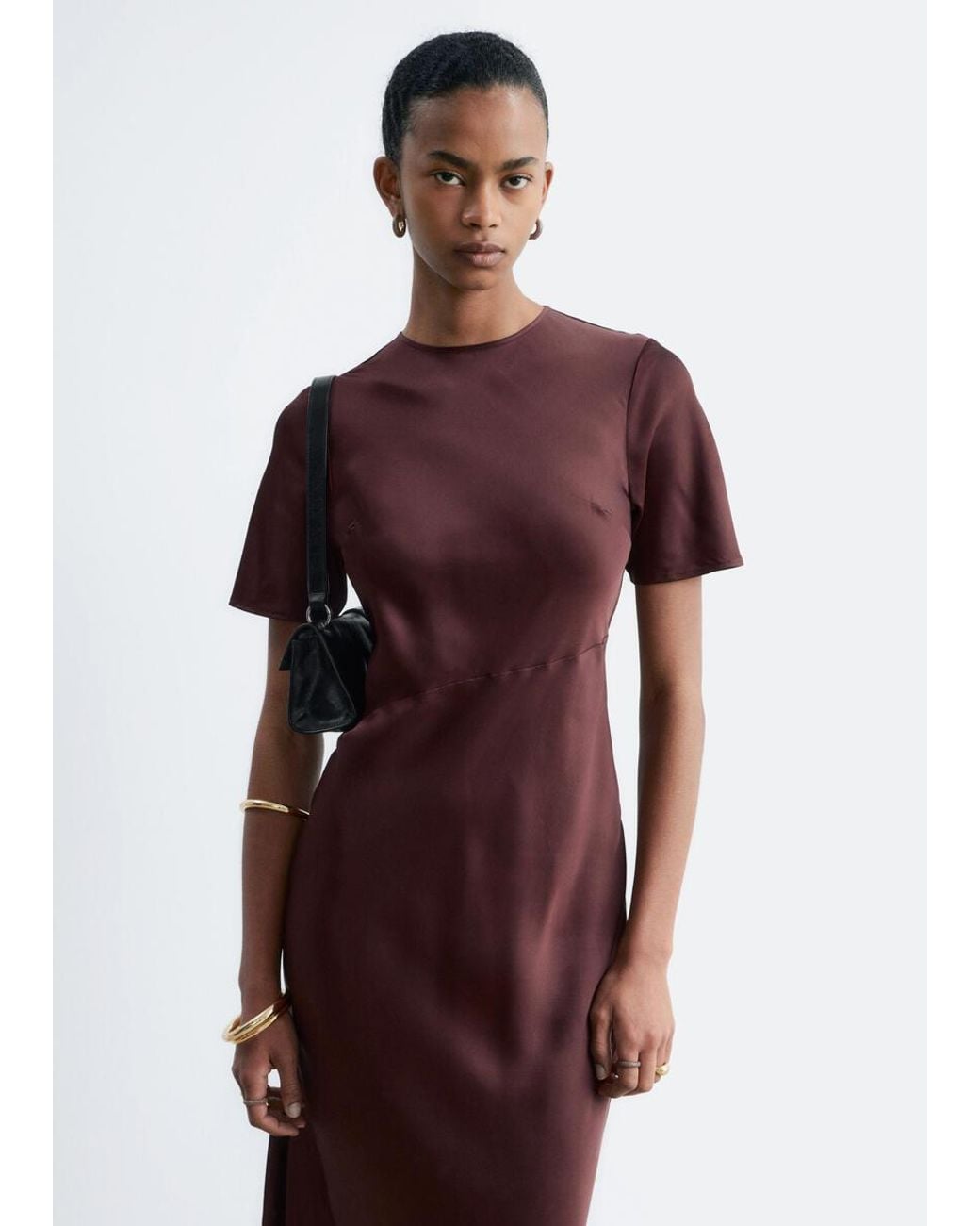 & Other Stories Brown Short-Sleeve Long Dress