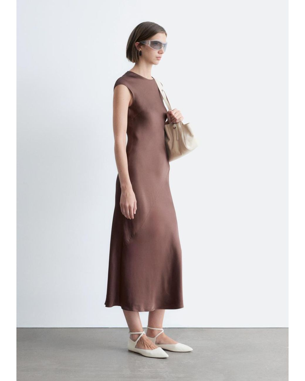 & Other Stories Brown Fitted Satin Maxi Dress