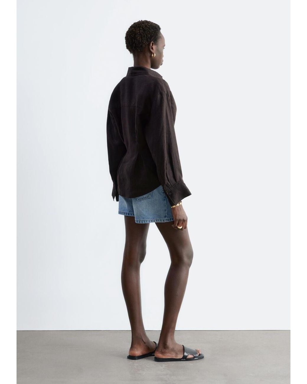 & Other Stories Red Pleated-Waist Linen Shirt