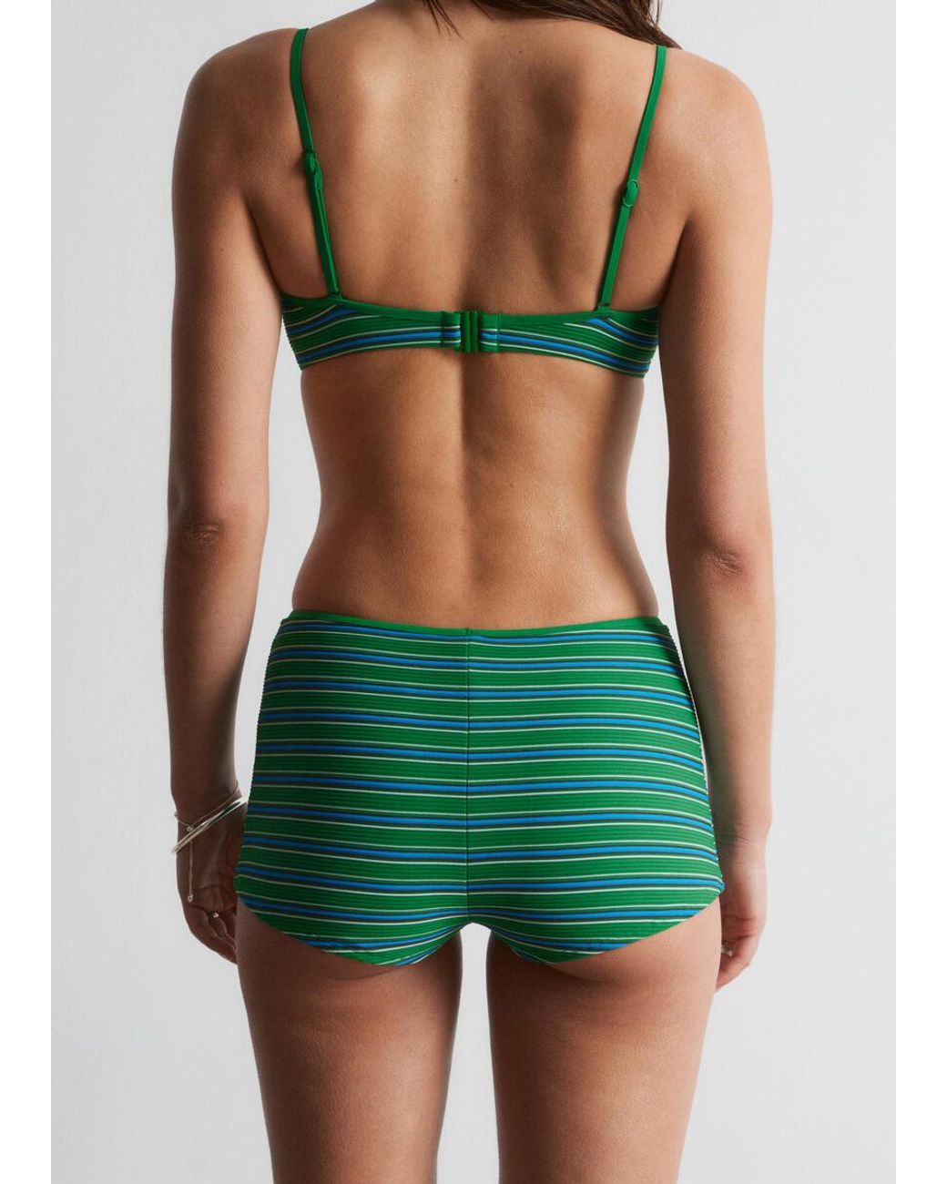 & Other Stories Green Striped Bikini Top
