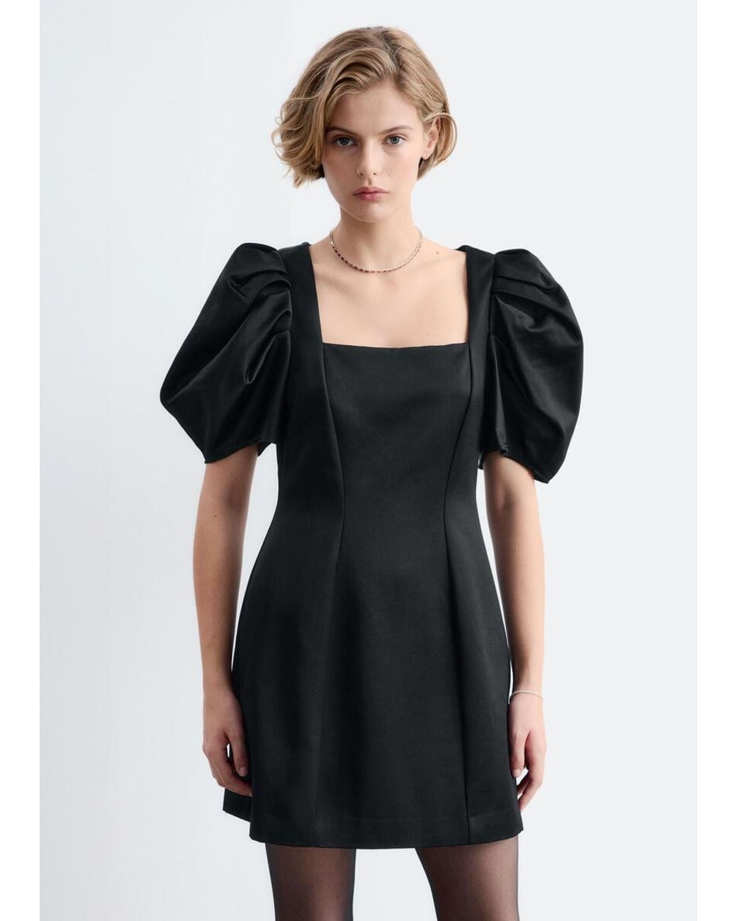 & Other Stories Black Volume Sleeve Mini Dress