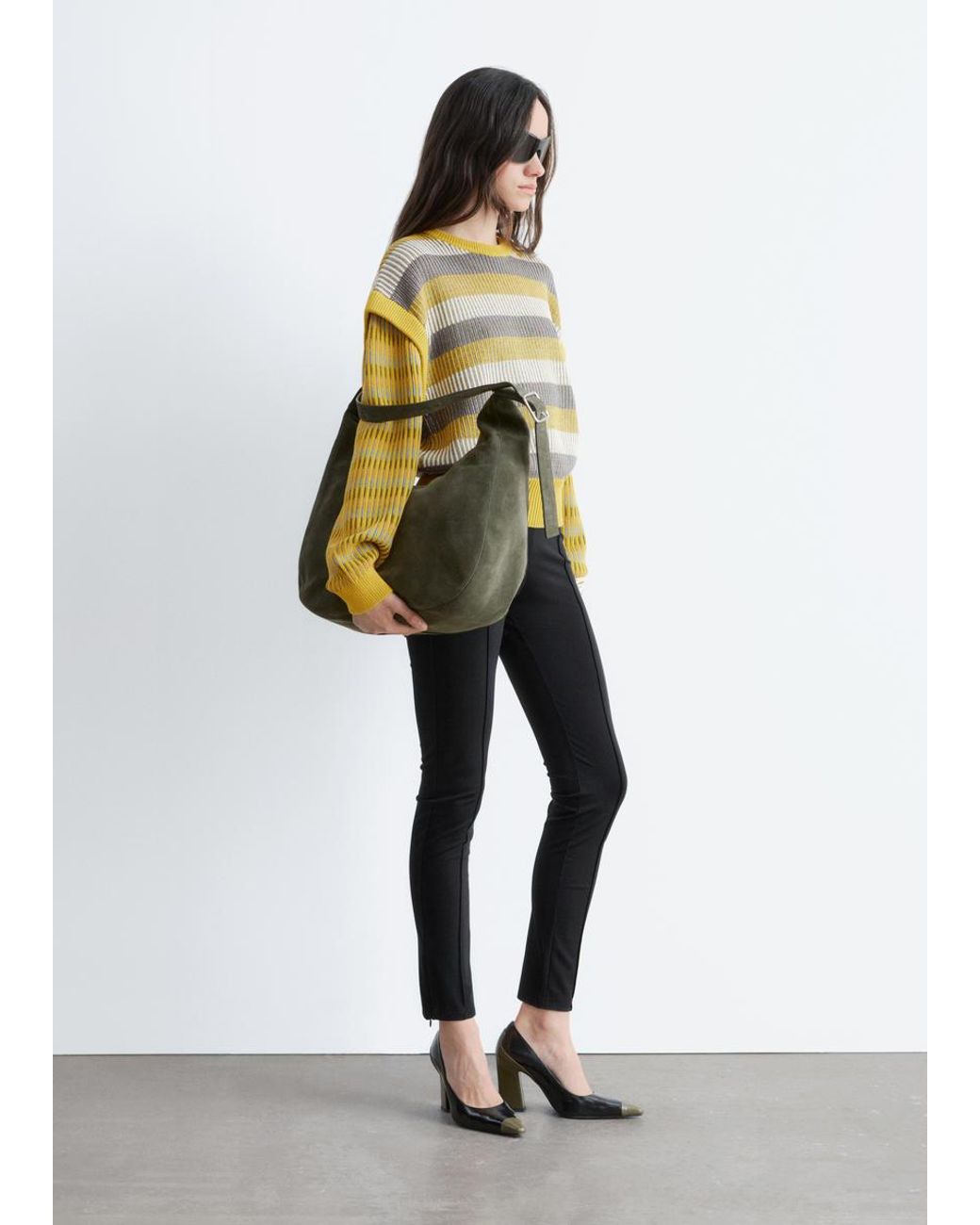 & Other Stories White Striped Panel Knit Jumper