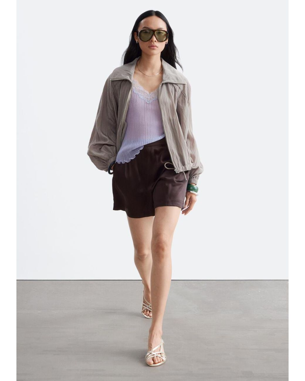 & Other Stories Brown Satin Pull-On Shorts