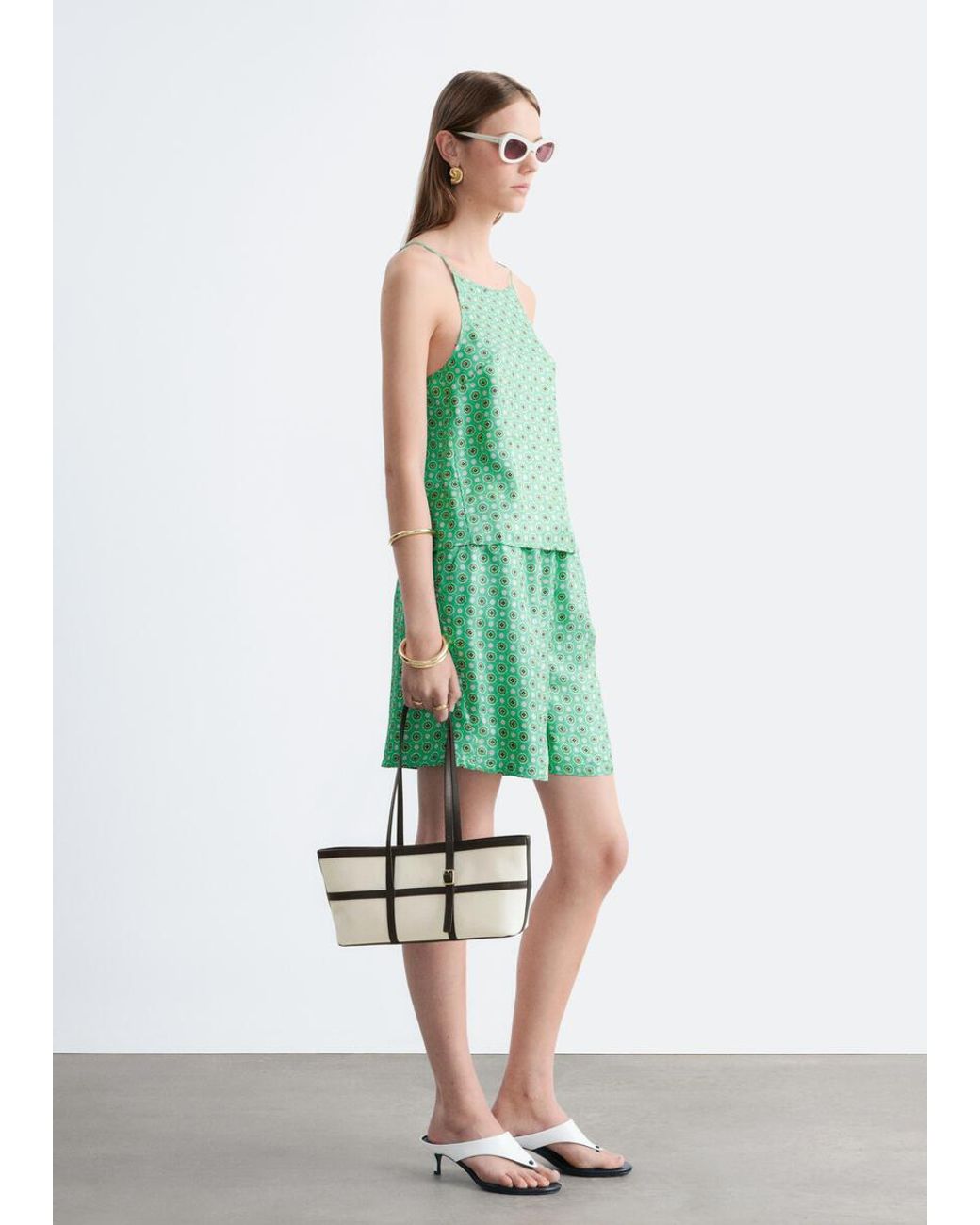 & Other Stories Green Silk Drawstring Shorts