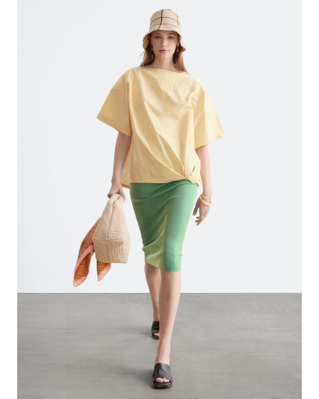 & Other Stories Green Tie-Hem Cotton Top
