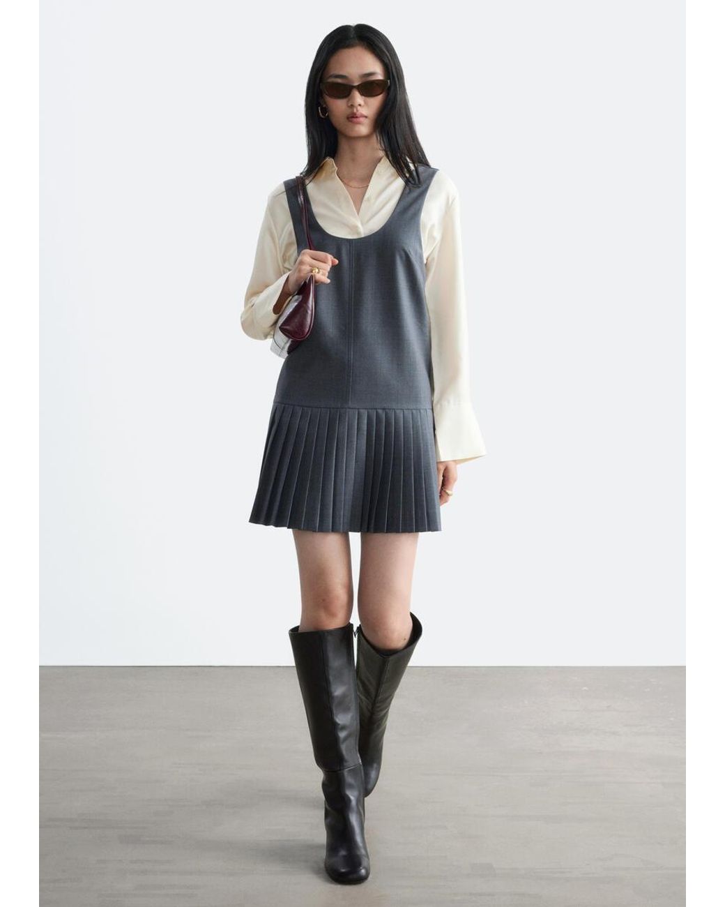 & Other Stories Blue Pleat-Detail Layering Dress