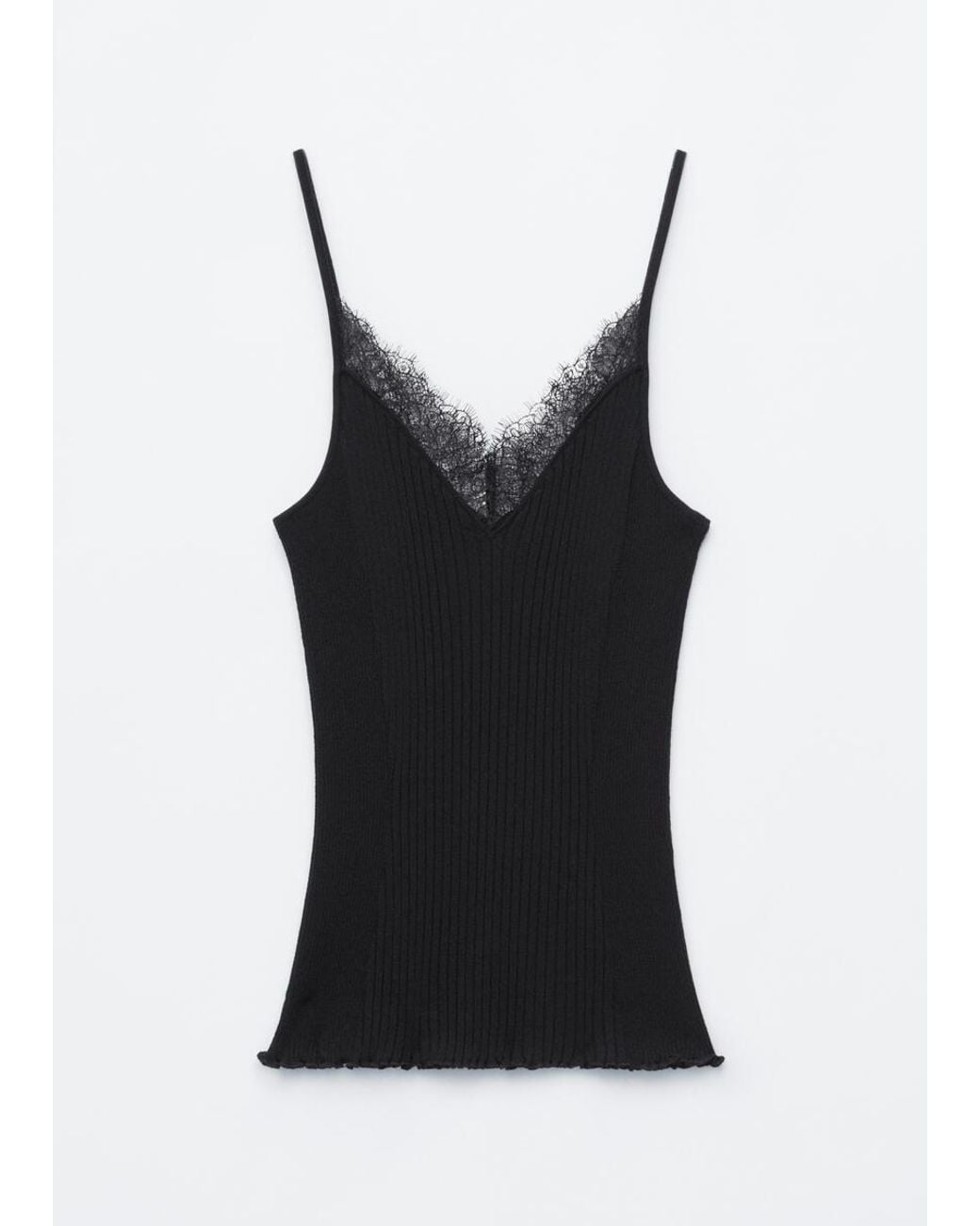 & Other Stories Black Lace-Trim Tank Top