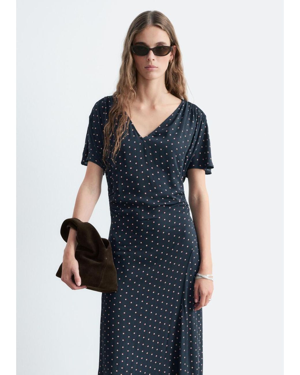 & Other Stories Blue V-Neck Gathered Dress