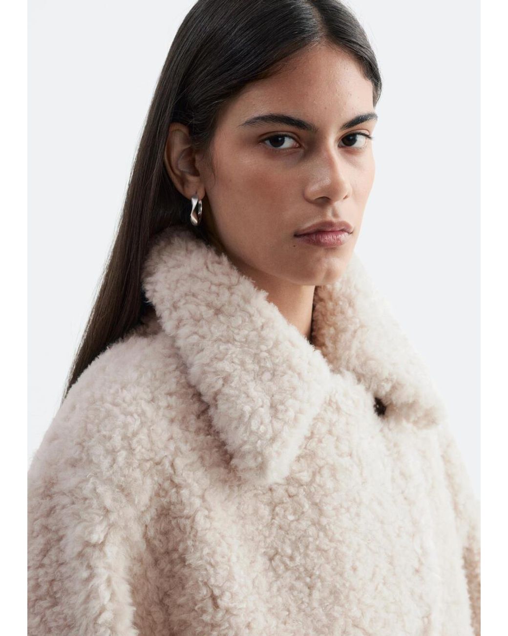 & Other Stories Natural Wool-Blend Faux-Fur Jacket