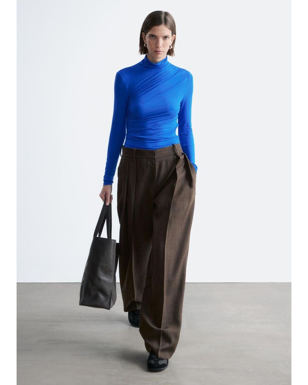 & Other Stories Blue Draped Turtleneck Top