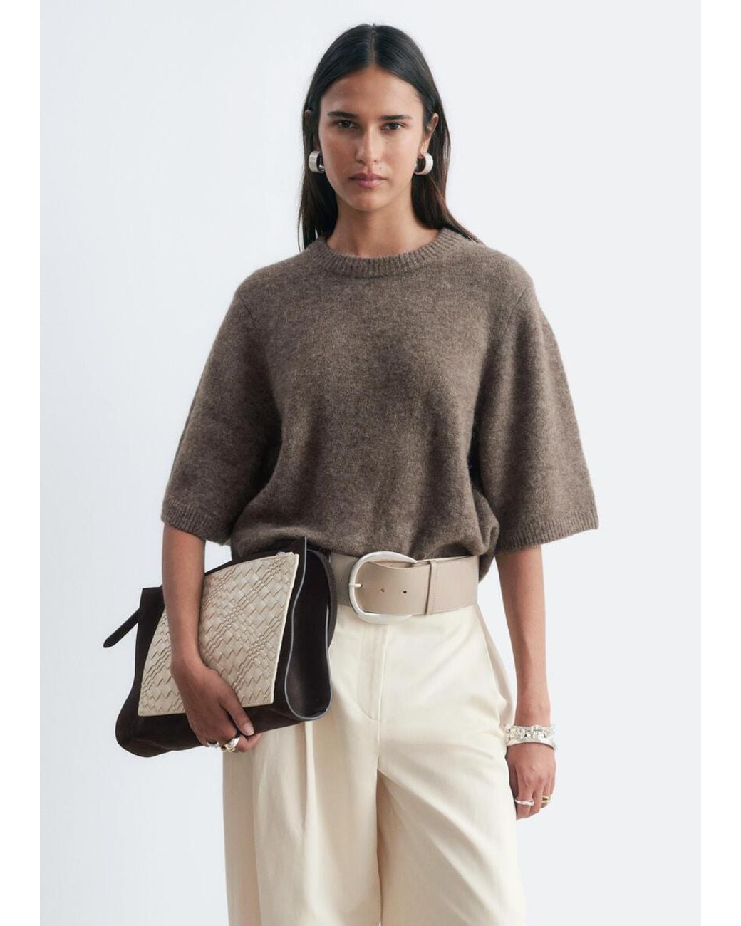 & Other Stories Brown Alpaca-Blend Knitted T-Shirt