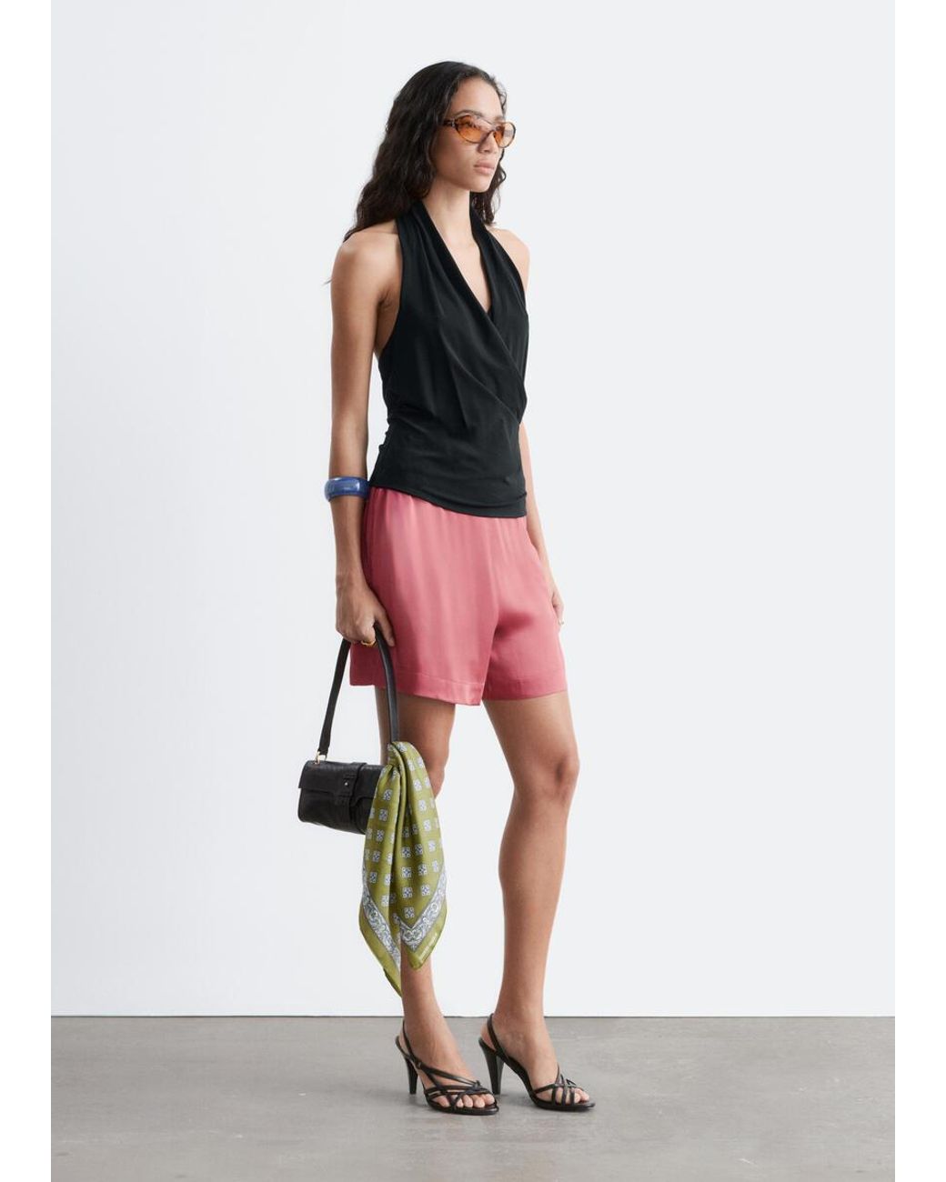 & Other Stories Red Satin Pull-On Shorts