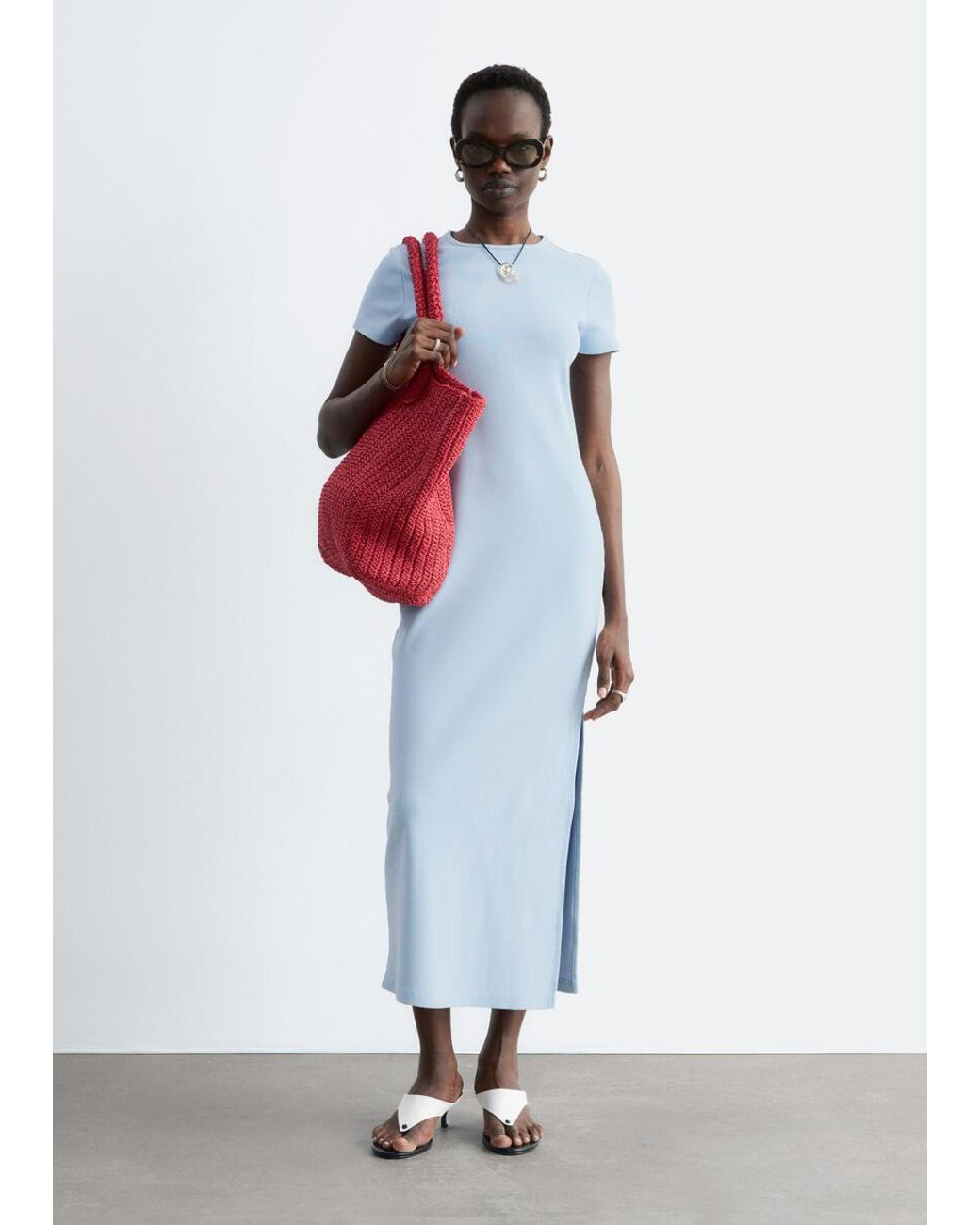 & Other Stories Blue Midi Jersey Dress
