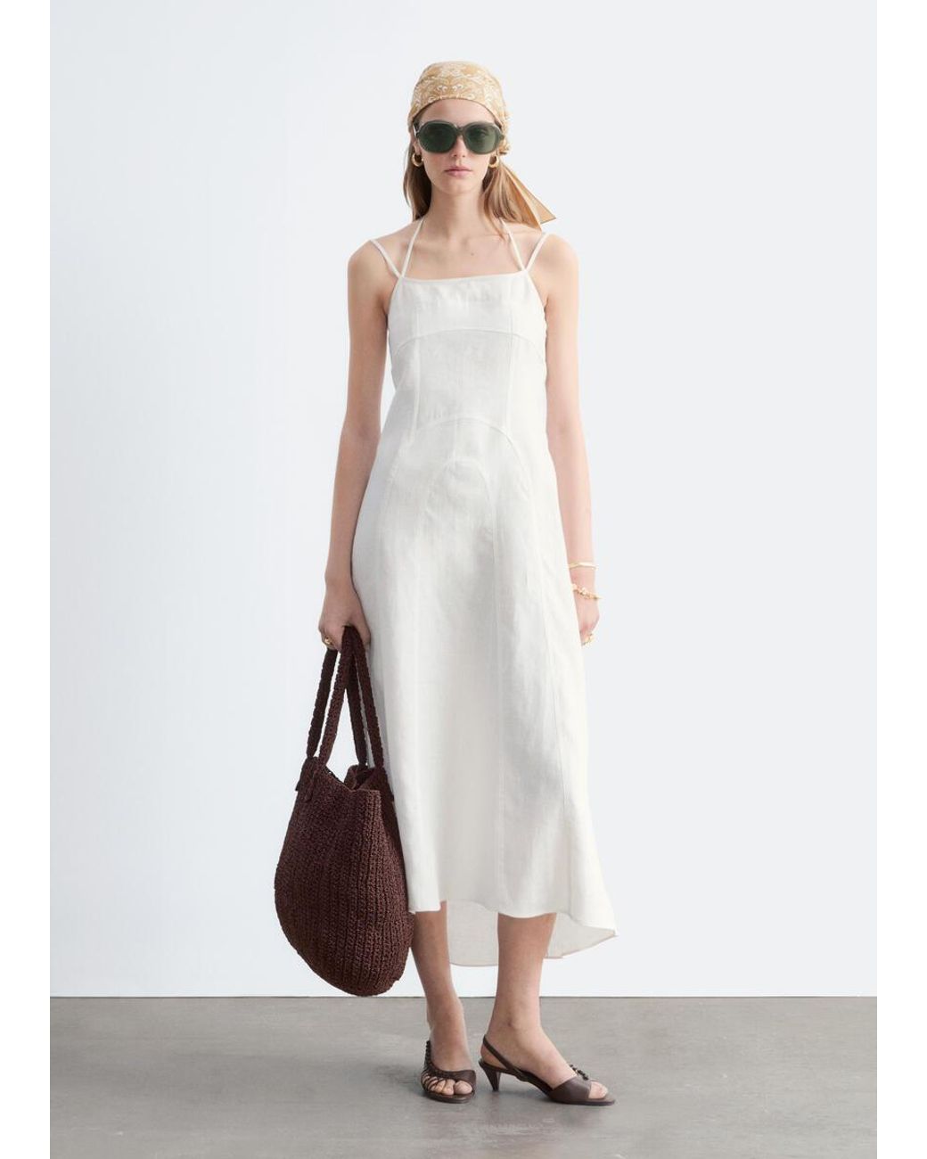 & Other Stories White Linen Midi Dress