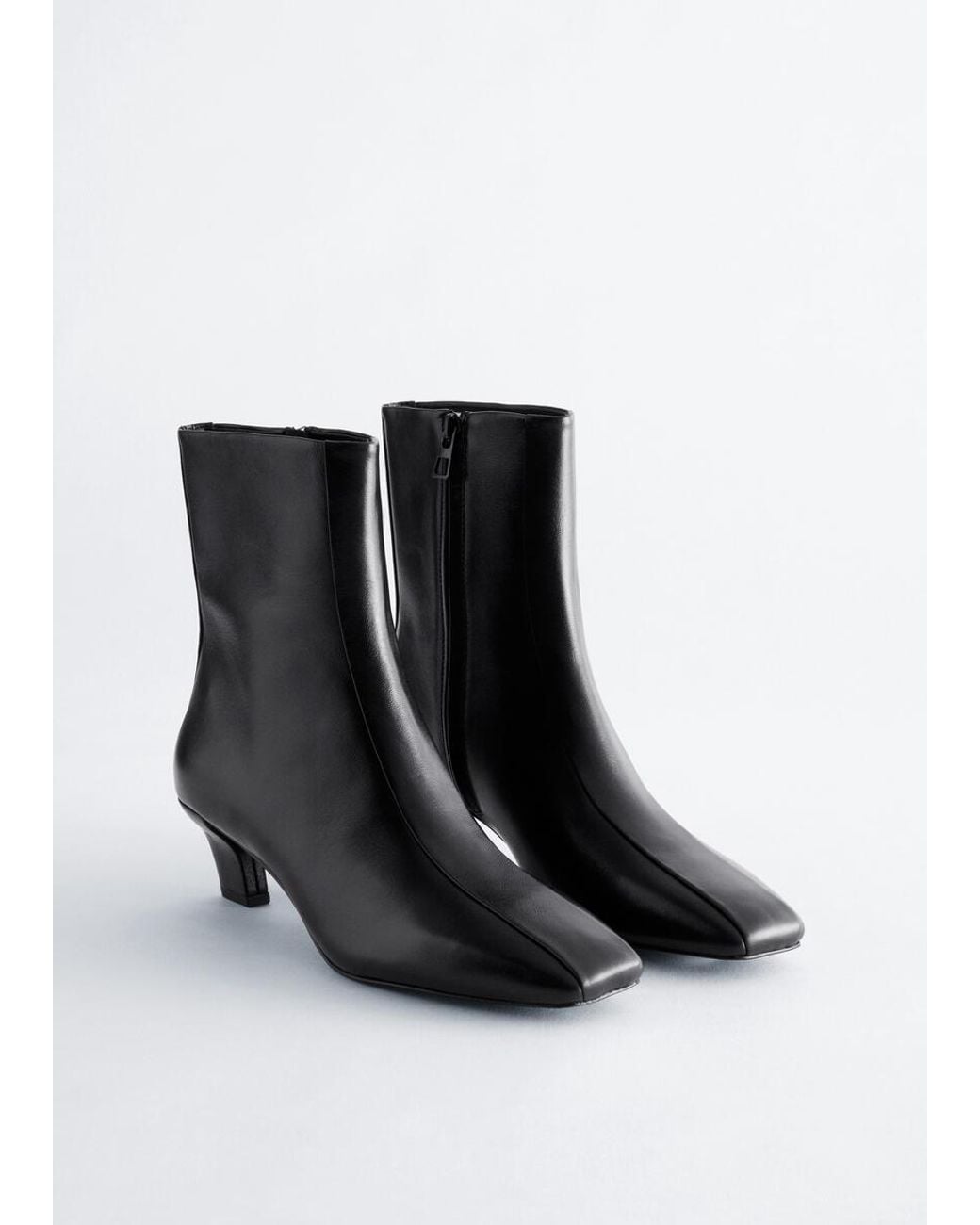 & Other Stories Black Kitten Heel Leather Ankle Boots