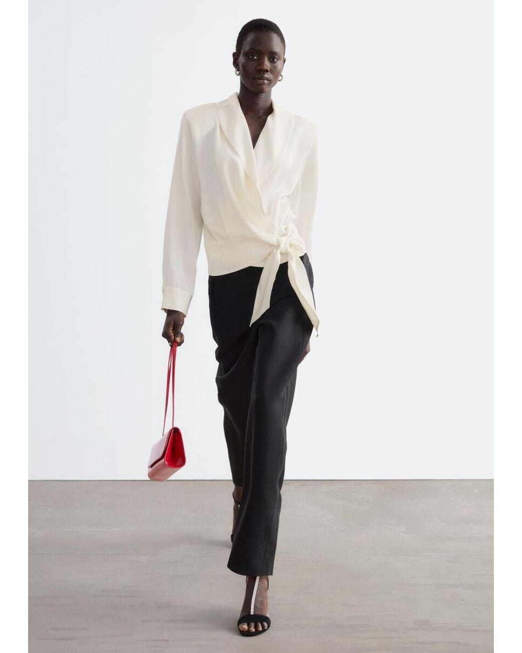 & Other Stories White Shawl-Collar Wrap Blouse