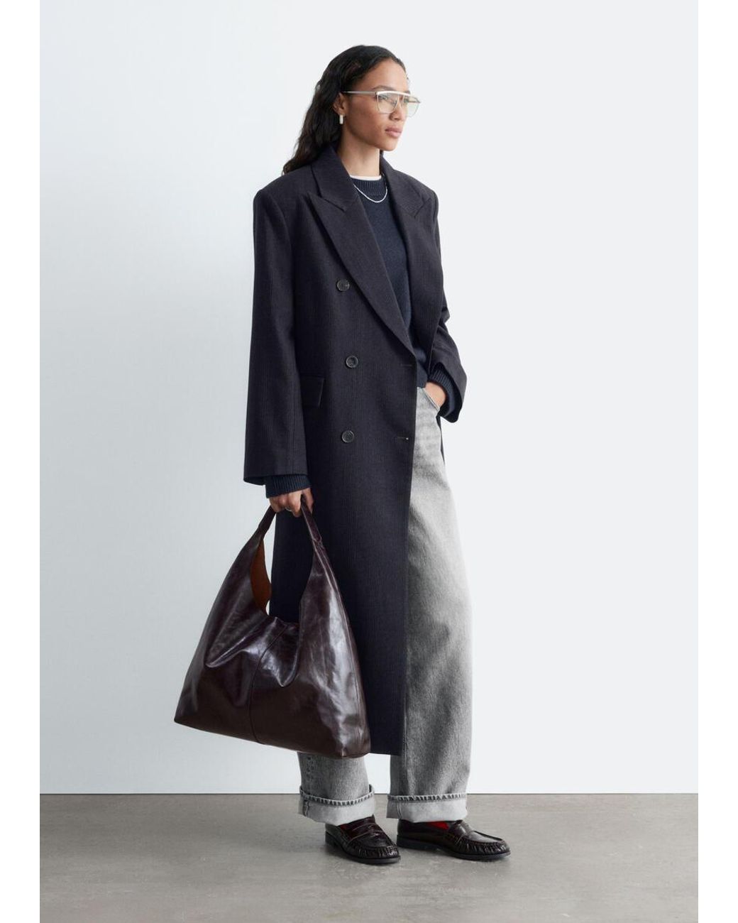 & Other Stories Blue Double-Breasted Cotton-Wool Coat