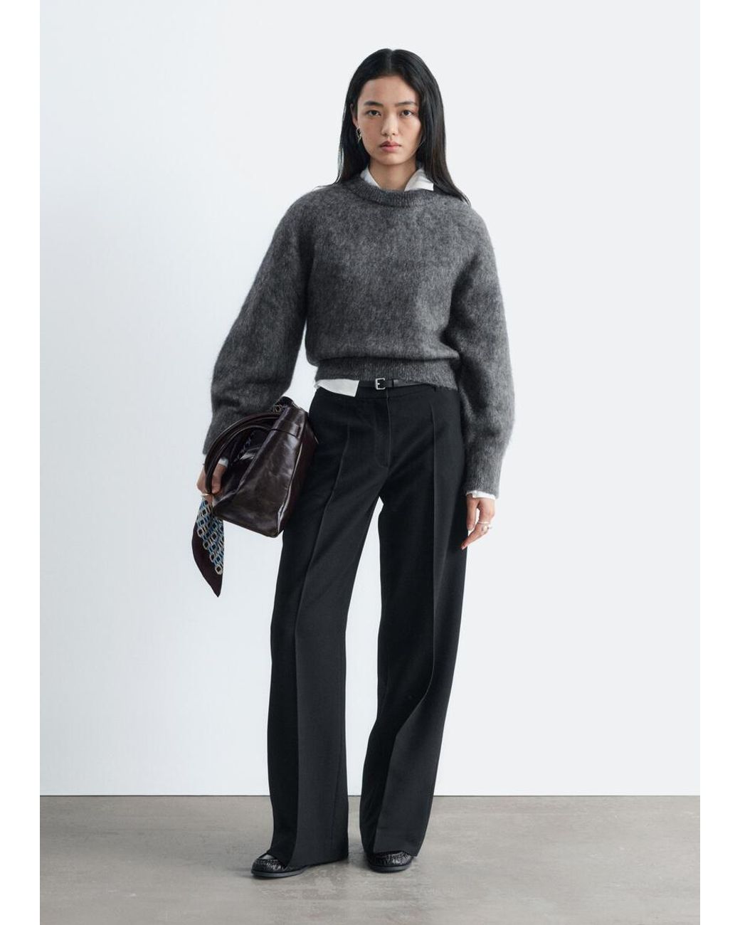 & Other Stories Gray Mohair-Blend Balloon-Sleeve Jumper