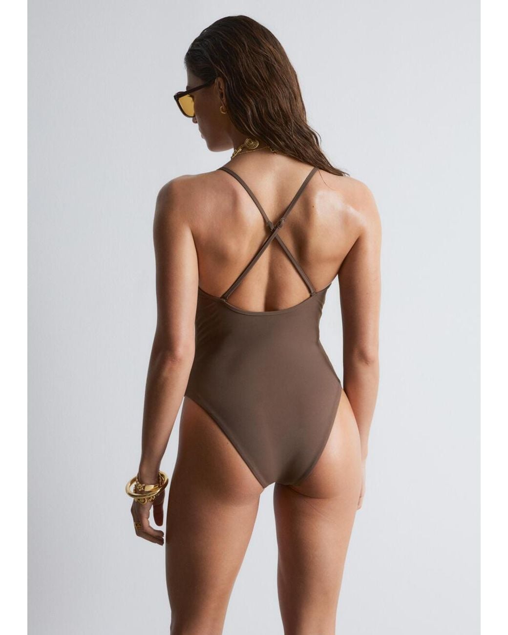 & Other Stories Brown Cross-Back Swimsuit