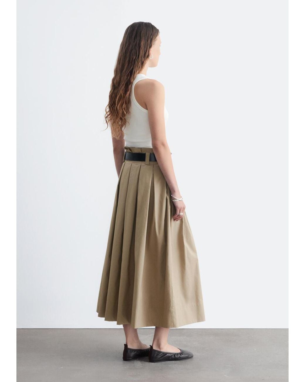 & Other Stories White Pleated Midi Skirt