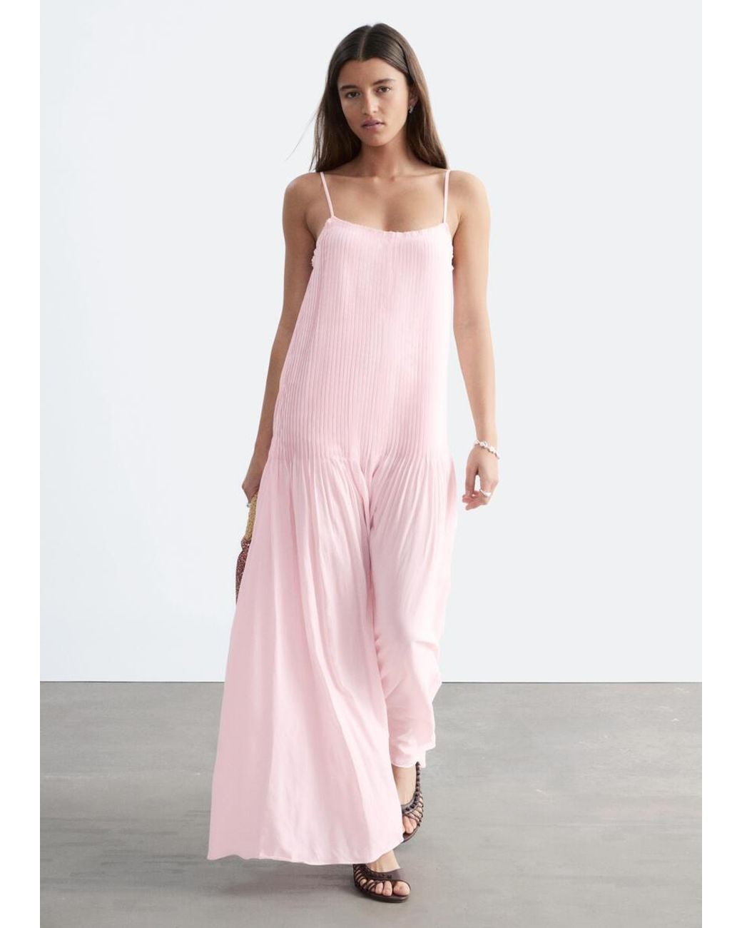 & Other Stories Pink Pleated Bodice Maxi Dress