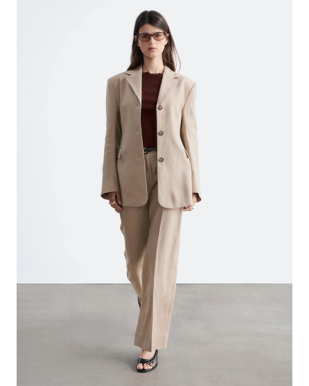 & Other Stories Natural Tailored Linen Trousers