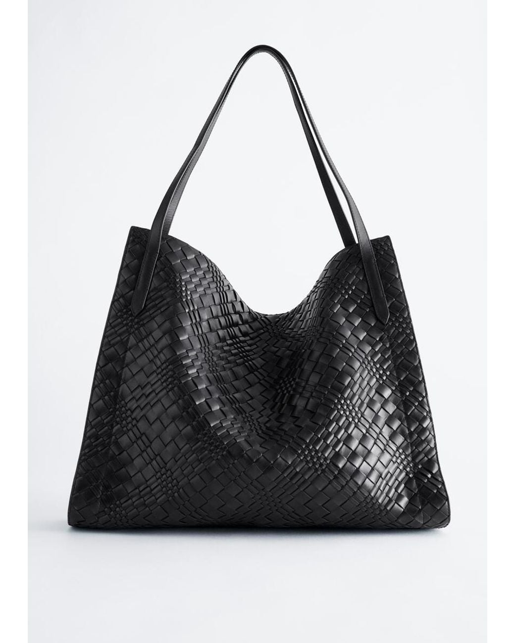 & Other Stories Black Open Braided Leather Tote