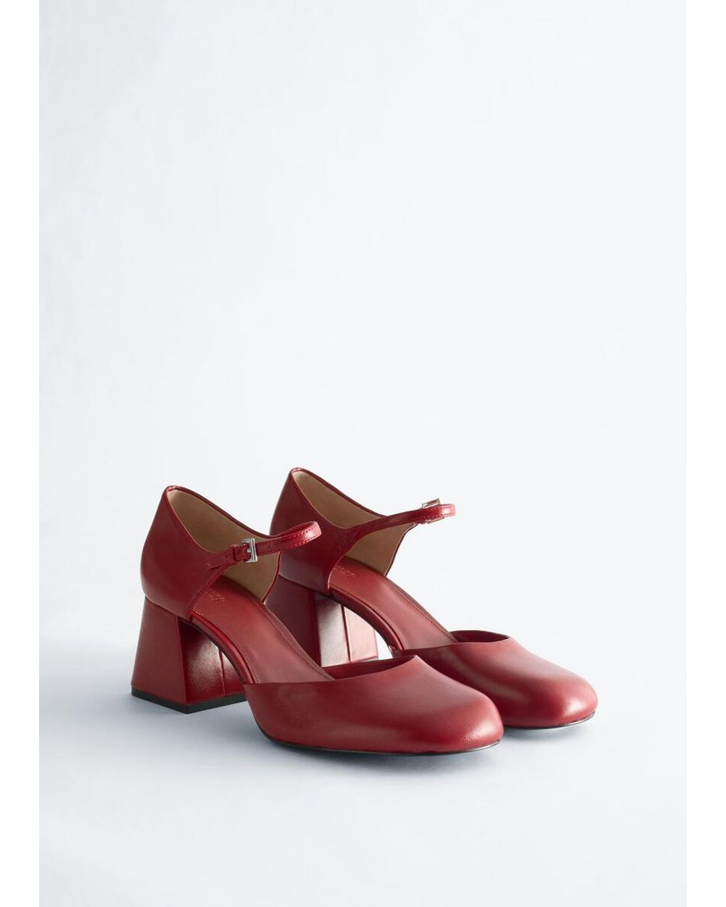 & Other Stories Red Block Heel Leather Pump