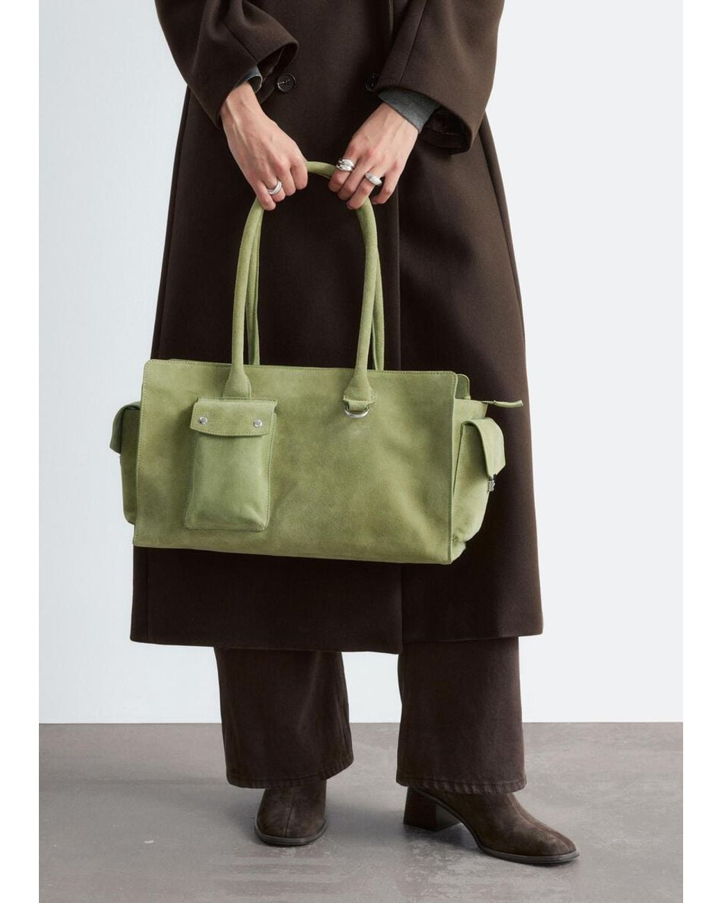 & Other Stories Green Split-Suede Tote