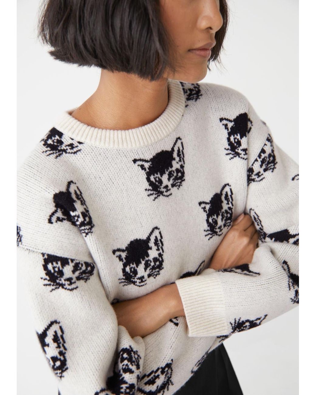 And other stories Cropped Jacquard Knit Sweater - ShopStyle