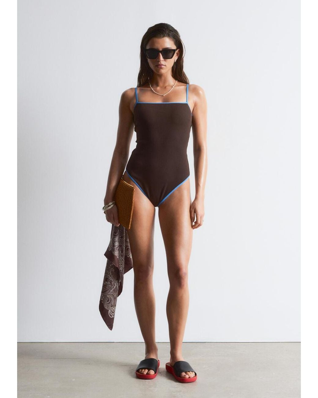& Other Stories Brown Square-Neck Swimsuit