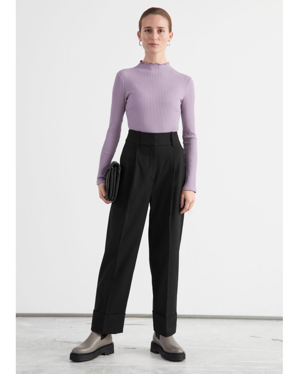 & other stories wide leg trousers in green check